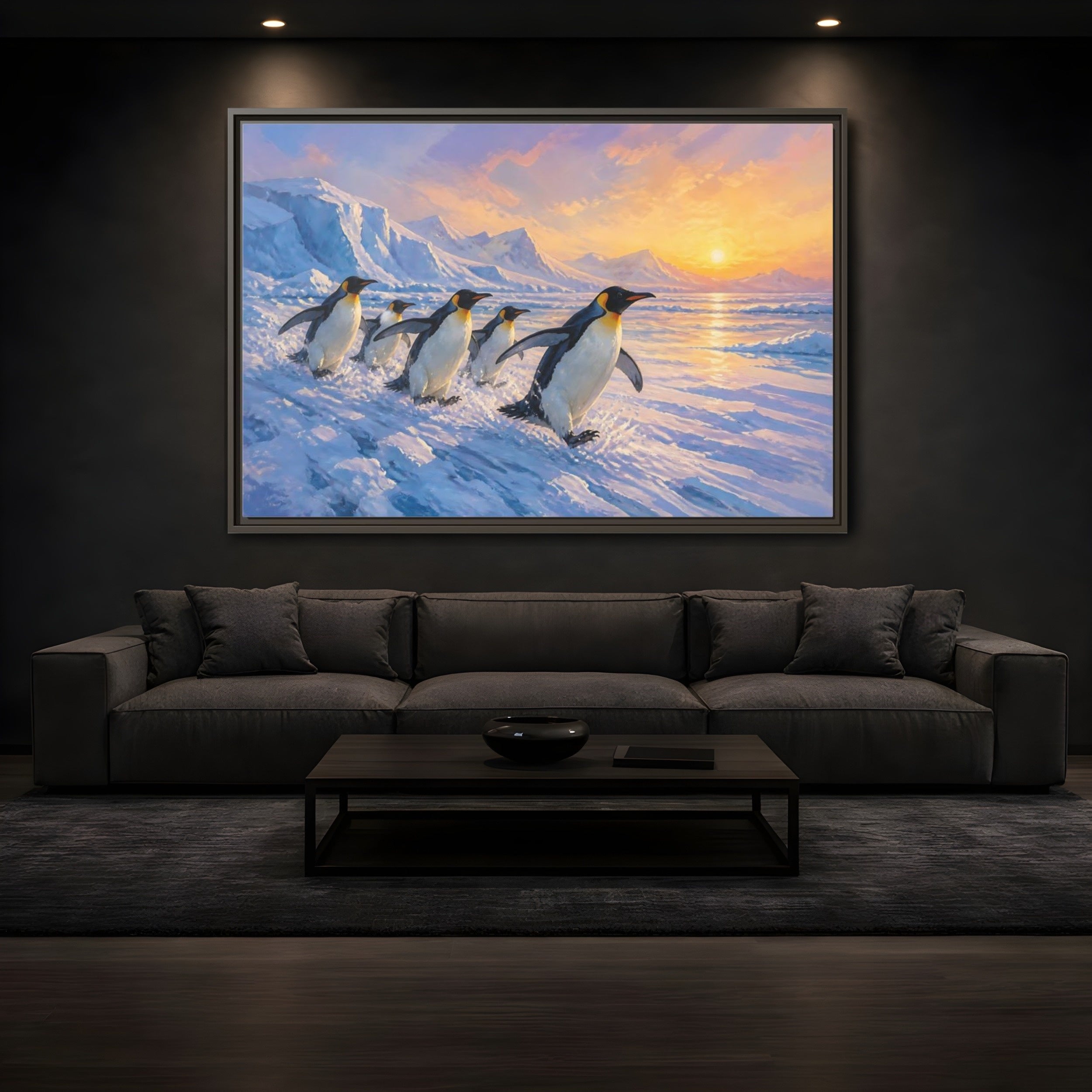 Mockup 3. Animals Penguins Arctic Penguins shown as stretched canvas wall art