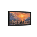 Side Mockup 8. Animals Penguins Penguins Sunset shown as stretched canvas wall art