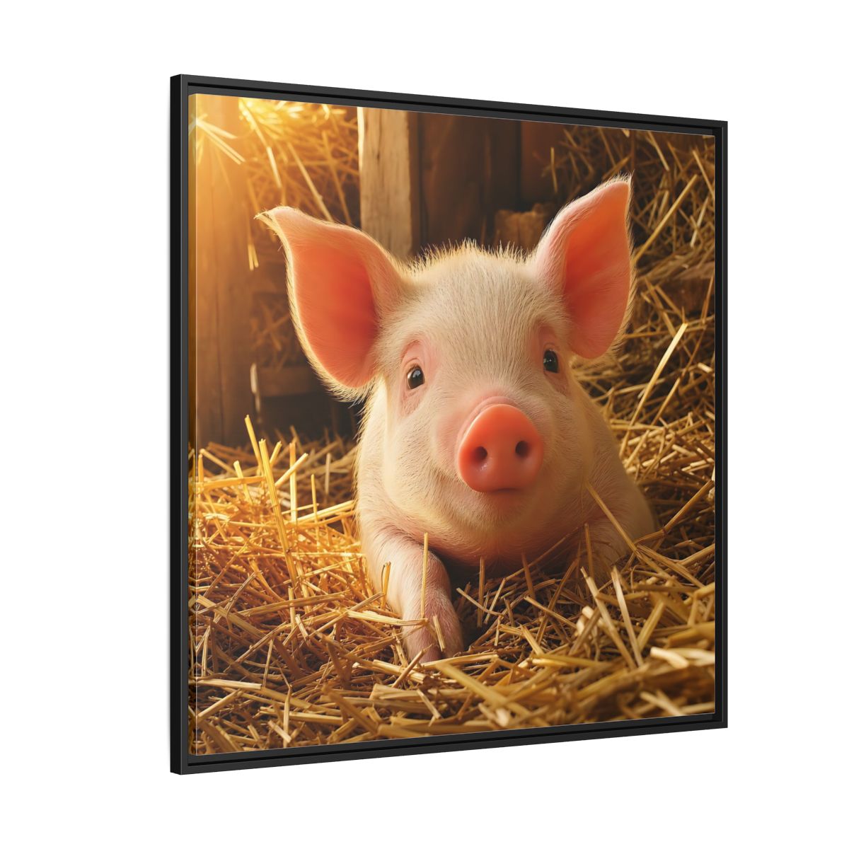 Side Mockup 6. Animals Piglet Cute Piglet shown as stretched canvas wall art
