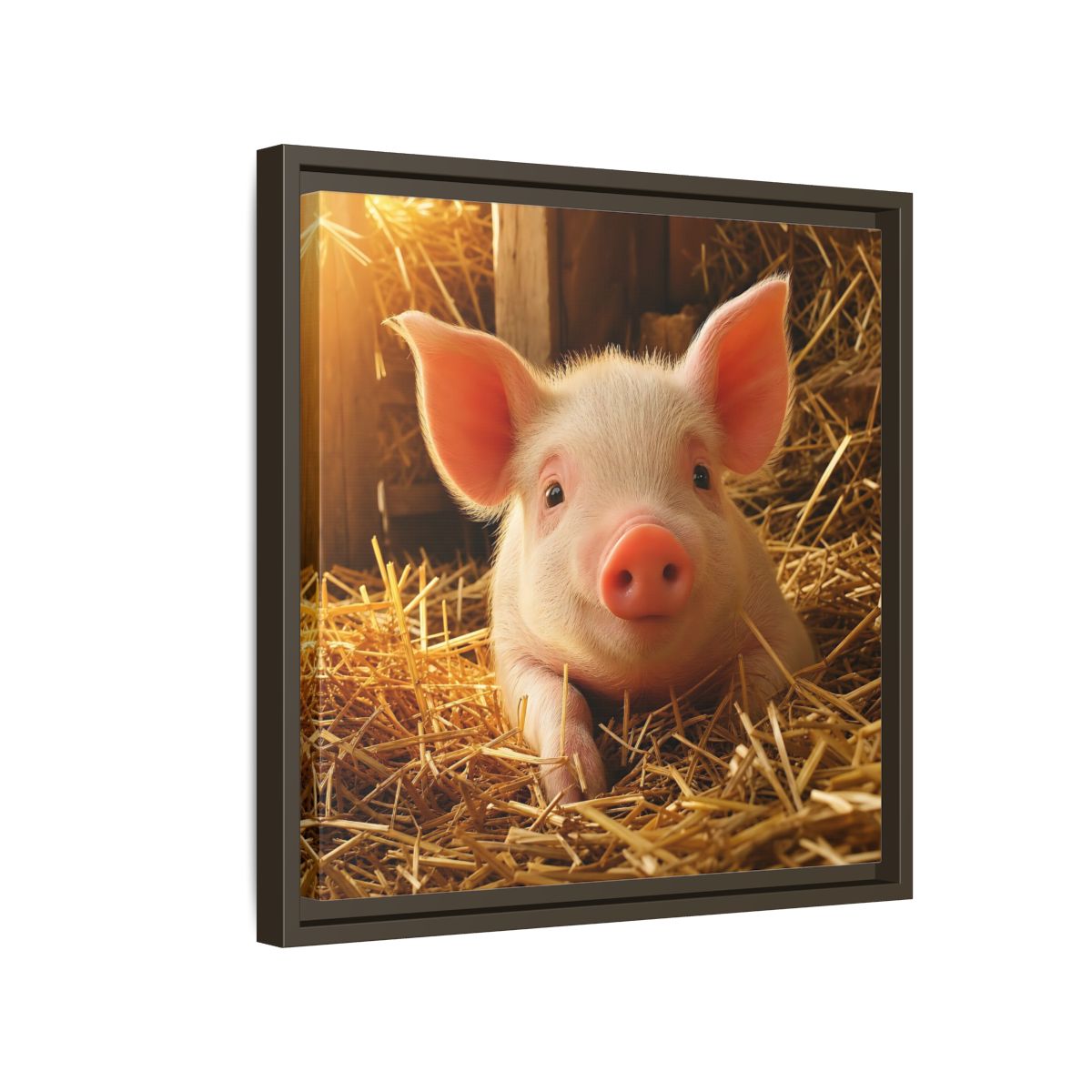 Side Mockup 14. Animals Piglet Cute Piglet shown as stretched canvas wall art