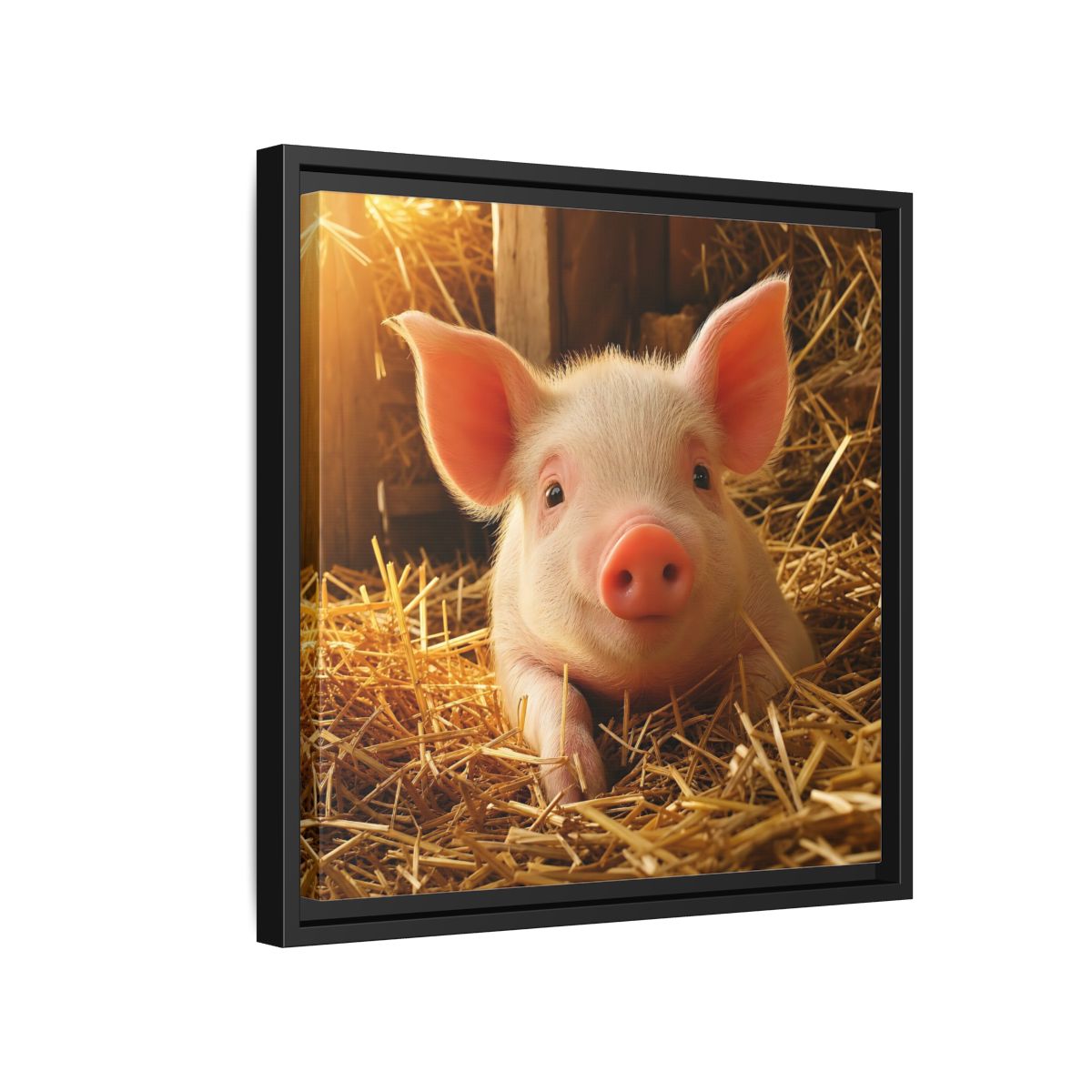 Side Mockup 15. Animals Piglet Cute Piglet shown as stretched canvas wall art