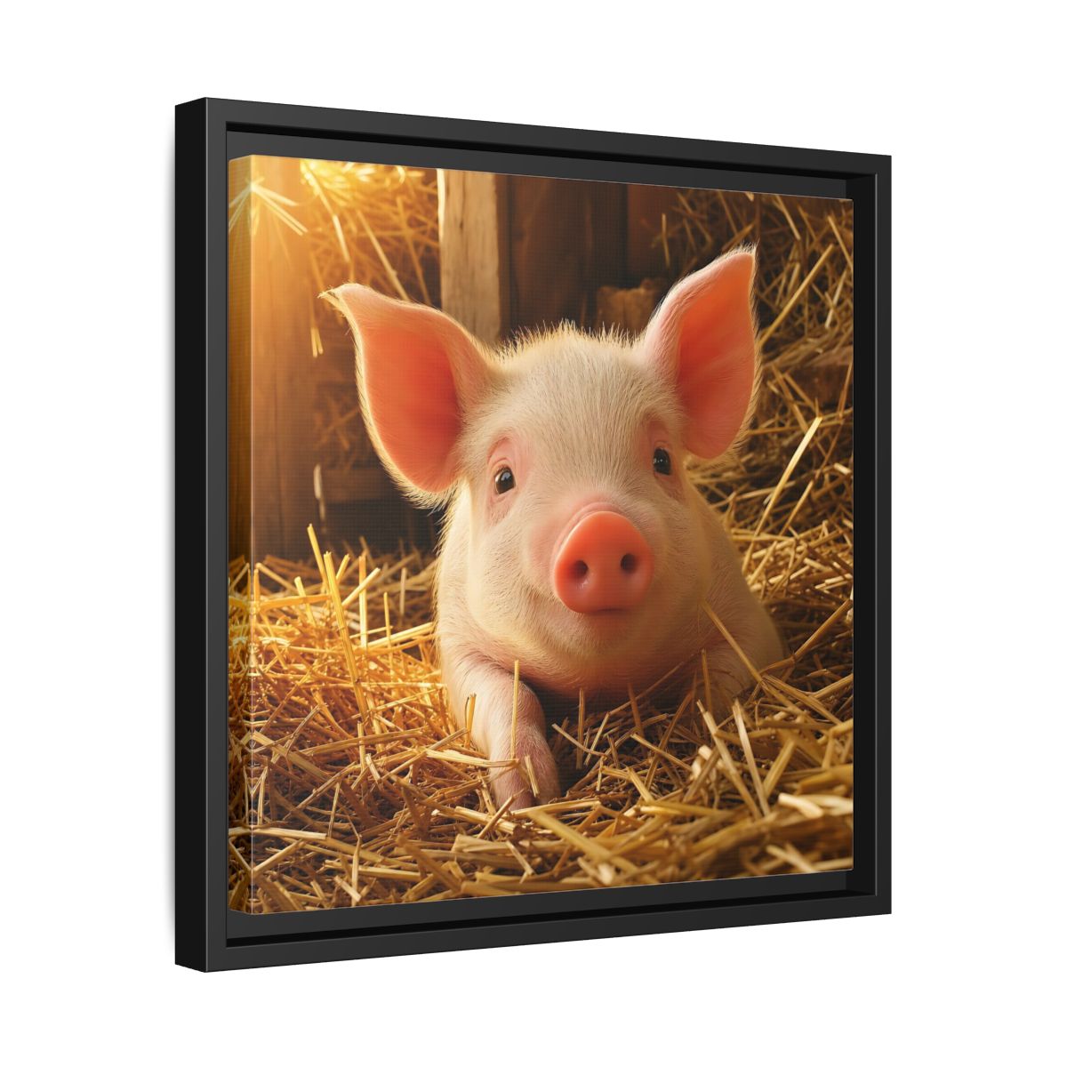 Side Mockup 32. Animals Piglet Cute Piglet shown as stretched canvas wall art