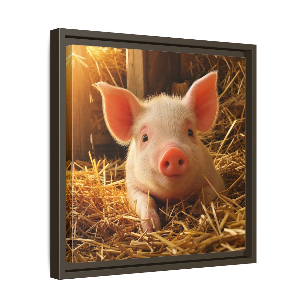 Side Mockup 29. Animals Piglet Cute Piglet shown as stretched canvas wall art