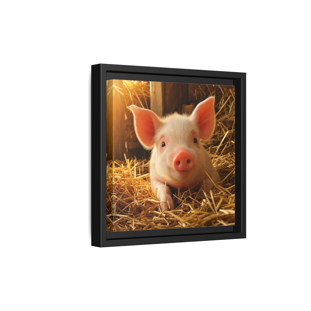 Side Mockup 21. Animals Piglet Cute Piglet shown as stretched canvas wall art