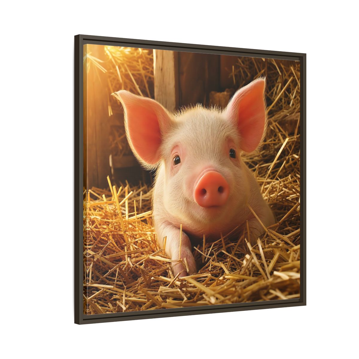 Side Mockup 8. Animals Piglet Cute Piglet shown as stretched canvas wall art