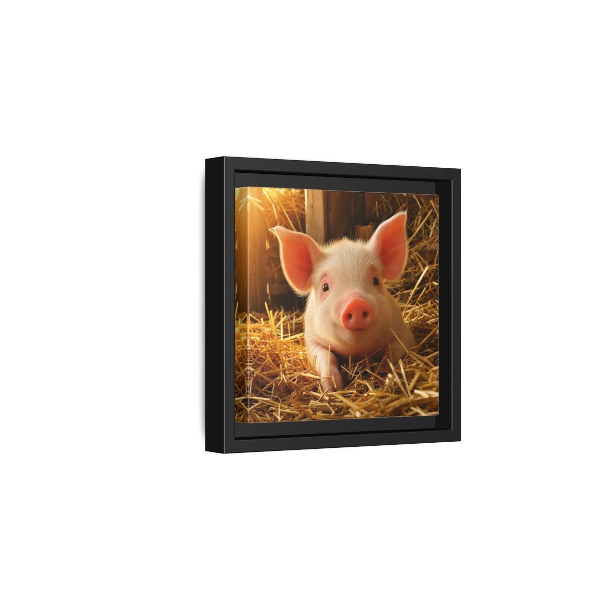 Side Mockup 3. Animals Piglet Cute Piglet shown as stretched canvas wall art