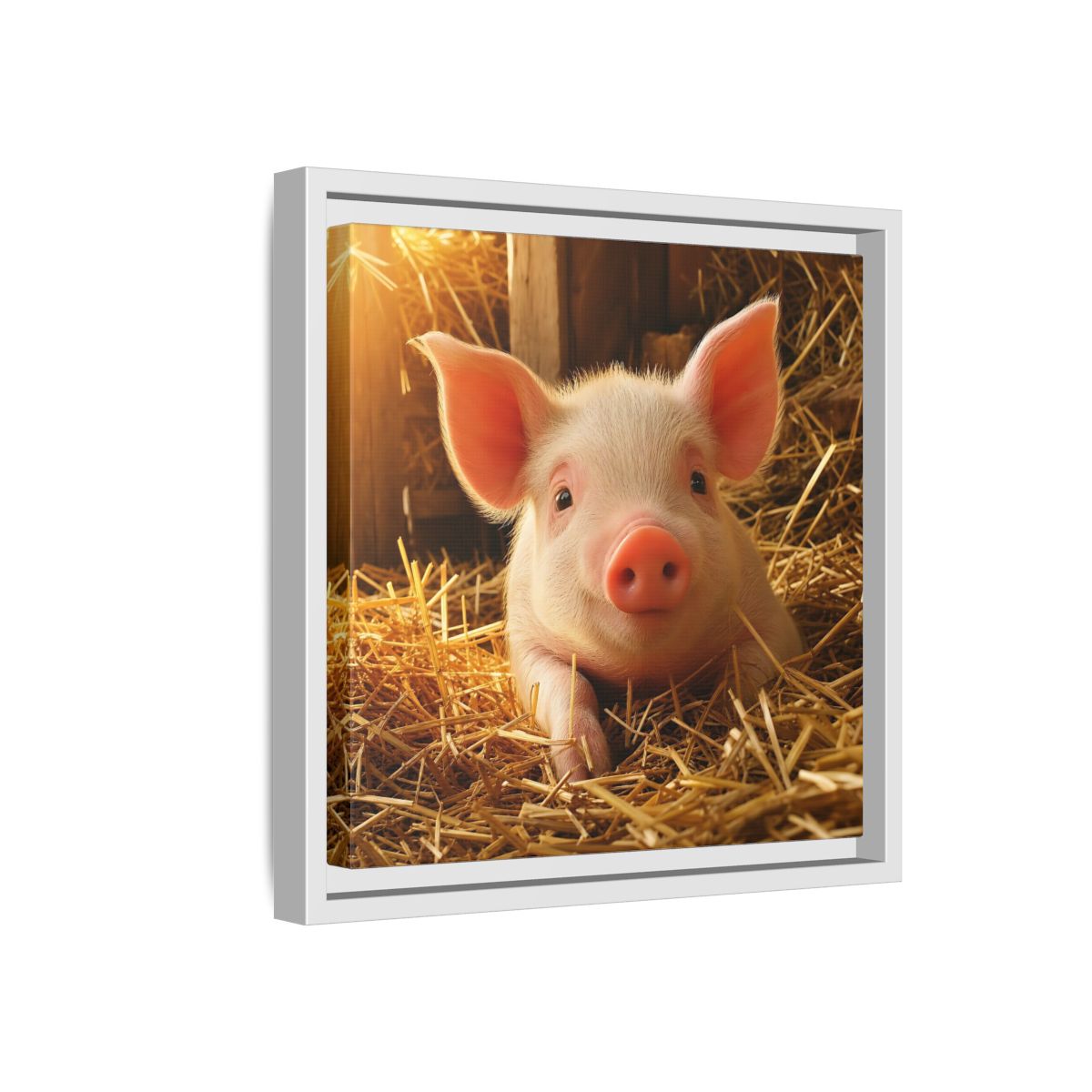 Side Mockup 16. Animals Piglet Cute Piglet shown as stretched canvas wall art