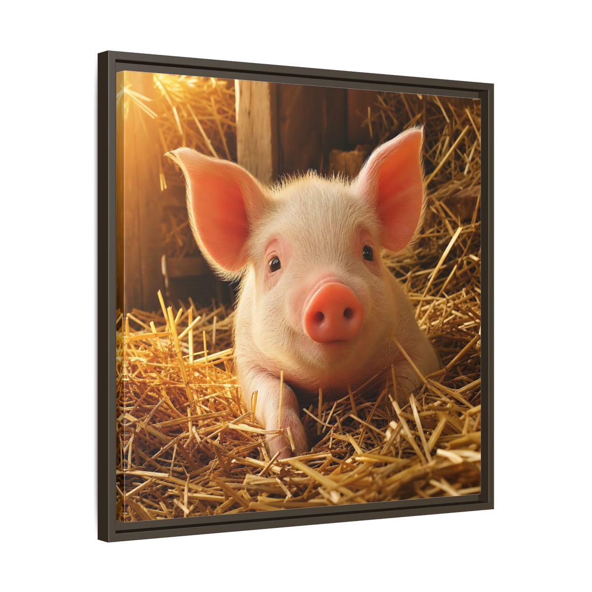 Side Mockup 27. Animals Piglet Cute Piglet shown as stretched canvas wall art
