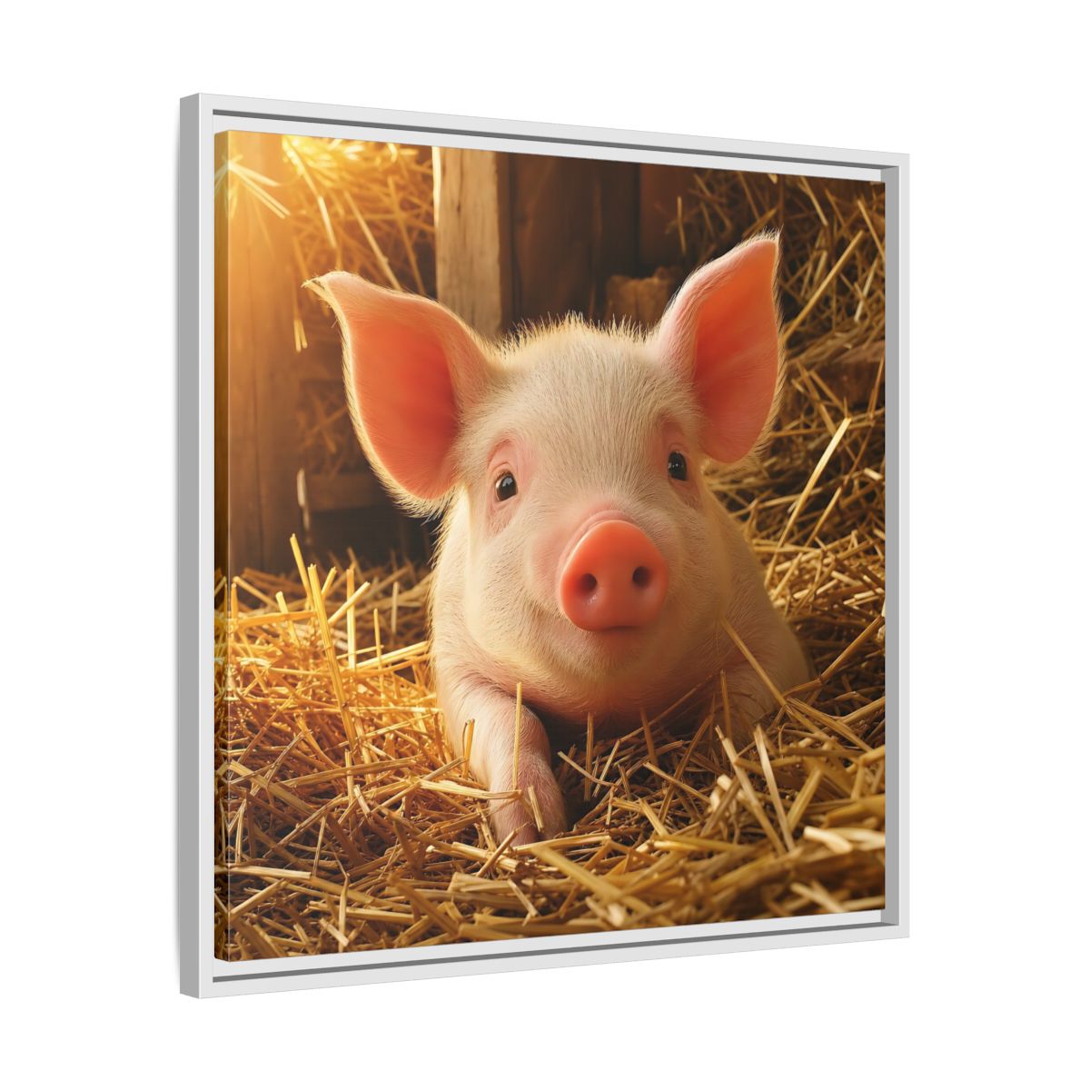 Side Mockup 26. Animals Piglet Cute Piglet shown as stretched canvas wall art