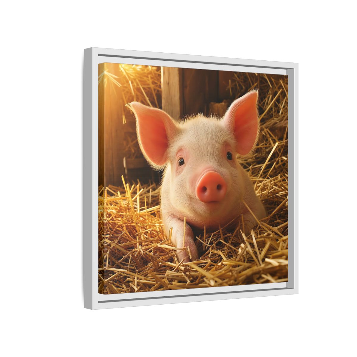 Side Mockup 13. Animals Piglet Cute Piglet shown as stretched canvas wall art