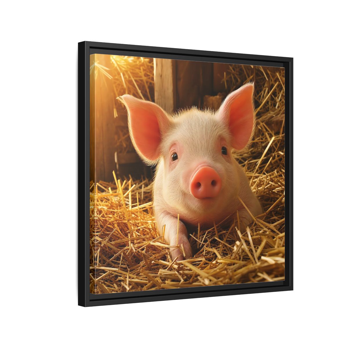Side Mockup 12. Animals Piglet Cute Piglet shown as stretched canvas wall art