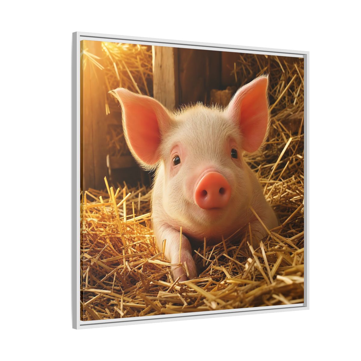 Side Mockup 4. Animals Piglet Cute Piglet shown as stretched canvas wall art