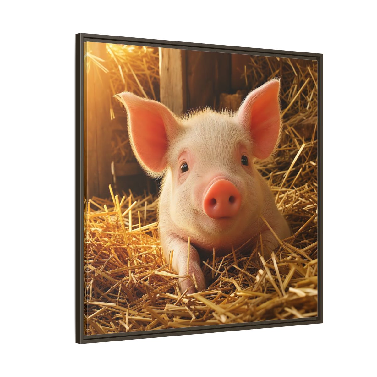 Side Mockup 5. Animals Piglet Cute Piglet shown as stretched canvas wall art