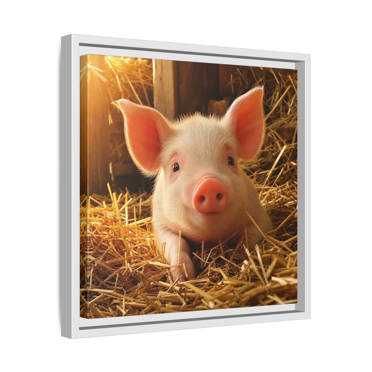 Side Mockup 28. Animals Piglet Cute Piglet shown as stretched canvas wall art