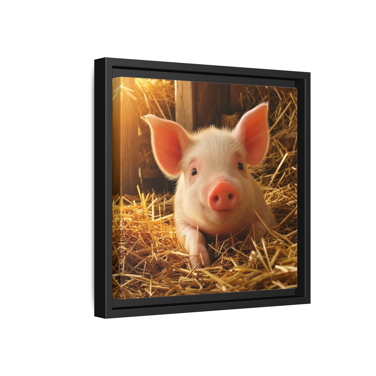 Side Mockup 18. Animals Piglet Cute Piglet shown as stretched canvas wall art