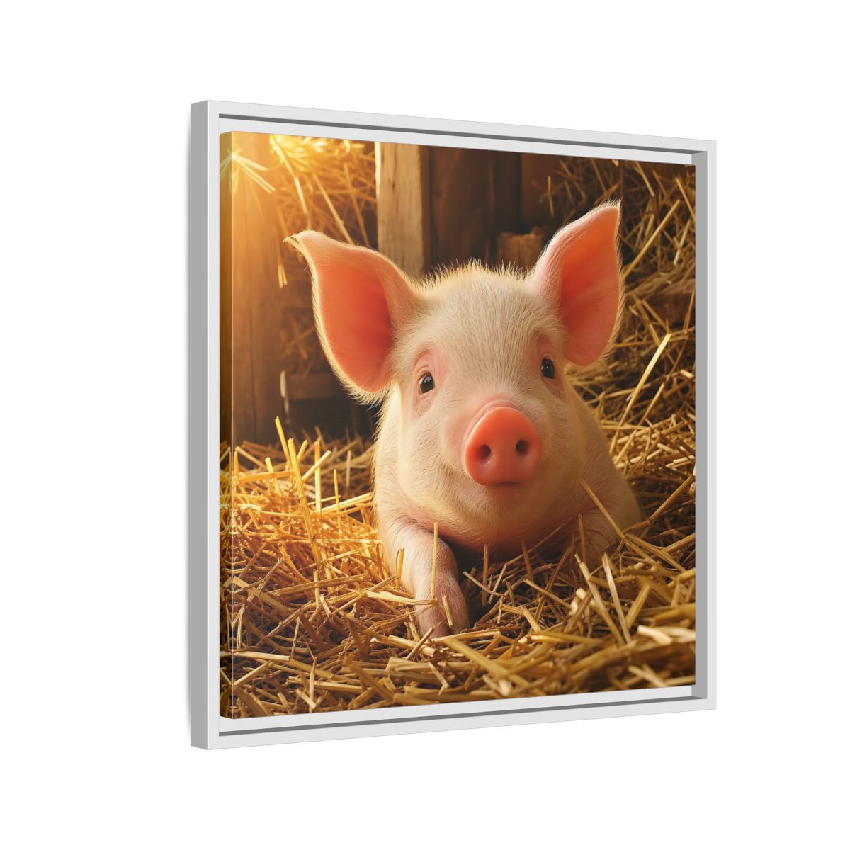 Side Mockup 10. Animals Piglet Cute Piglet shown as stretched canvas wall art