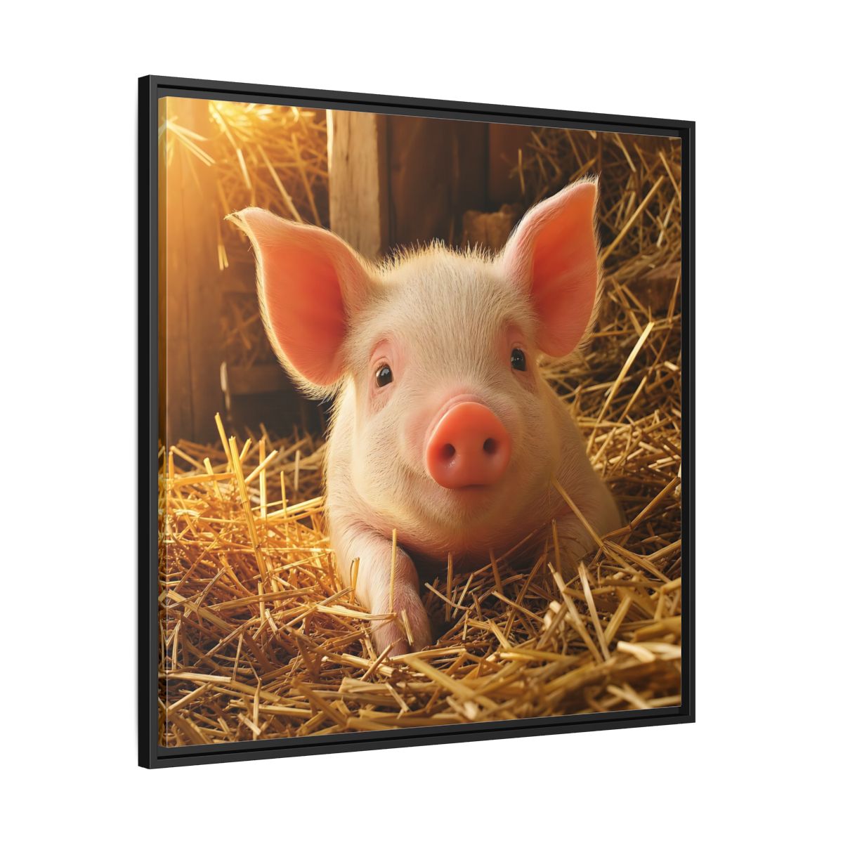 Side Mockup 30. Animals Piglet Cute Piglet shown as stretched canvas wall art