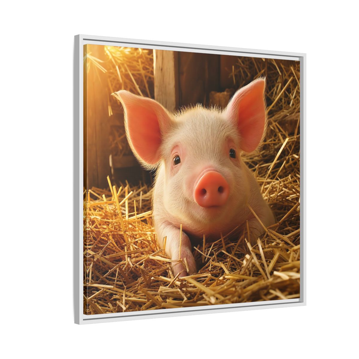 Side Mockup 7. Animals Piglet Cute Piglet shown as stretched canvas wall art