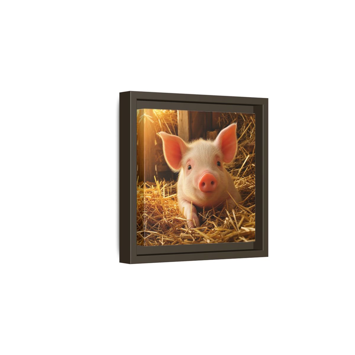Side Mockup 2. Animals Piglet Cute Piglet shown as stretched canvas wall art