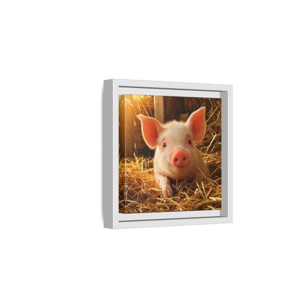 Side Mockup 1. Animals Piglet Cute Piglet shown as stretched canvas wall art