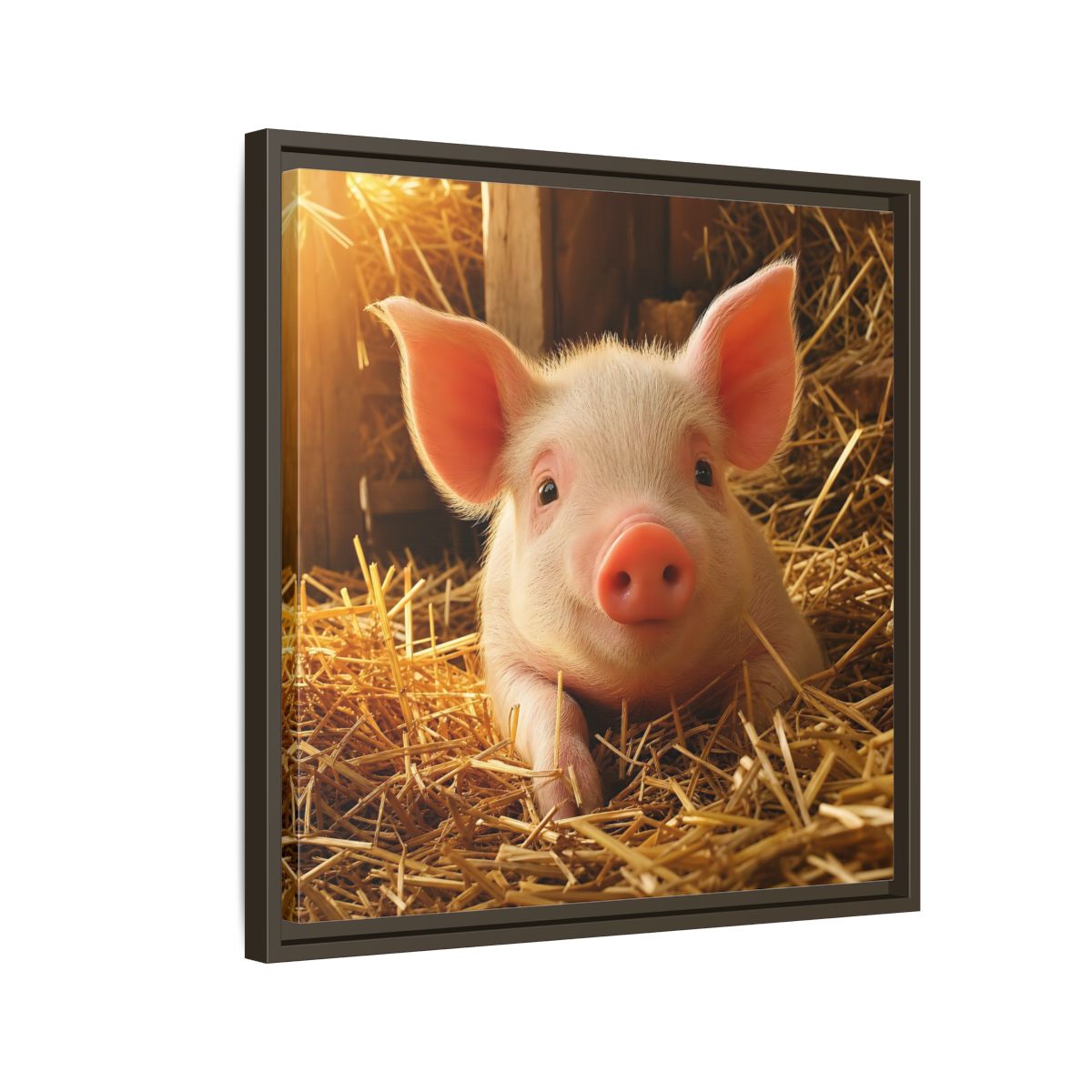 Side Mockup 11. Animals Piglet Cute Piglet shown as stretched canvas wall art