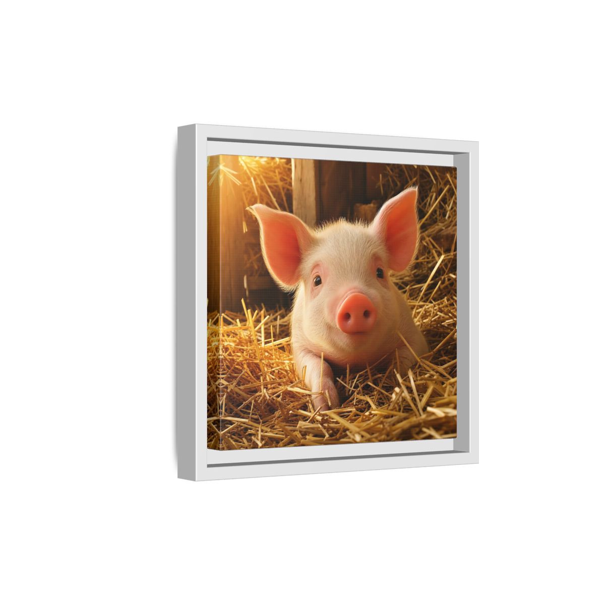 Side Mockup 19. Animals Piglet Cute Piglet shown as stretched canvas wall art