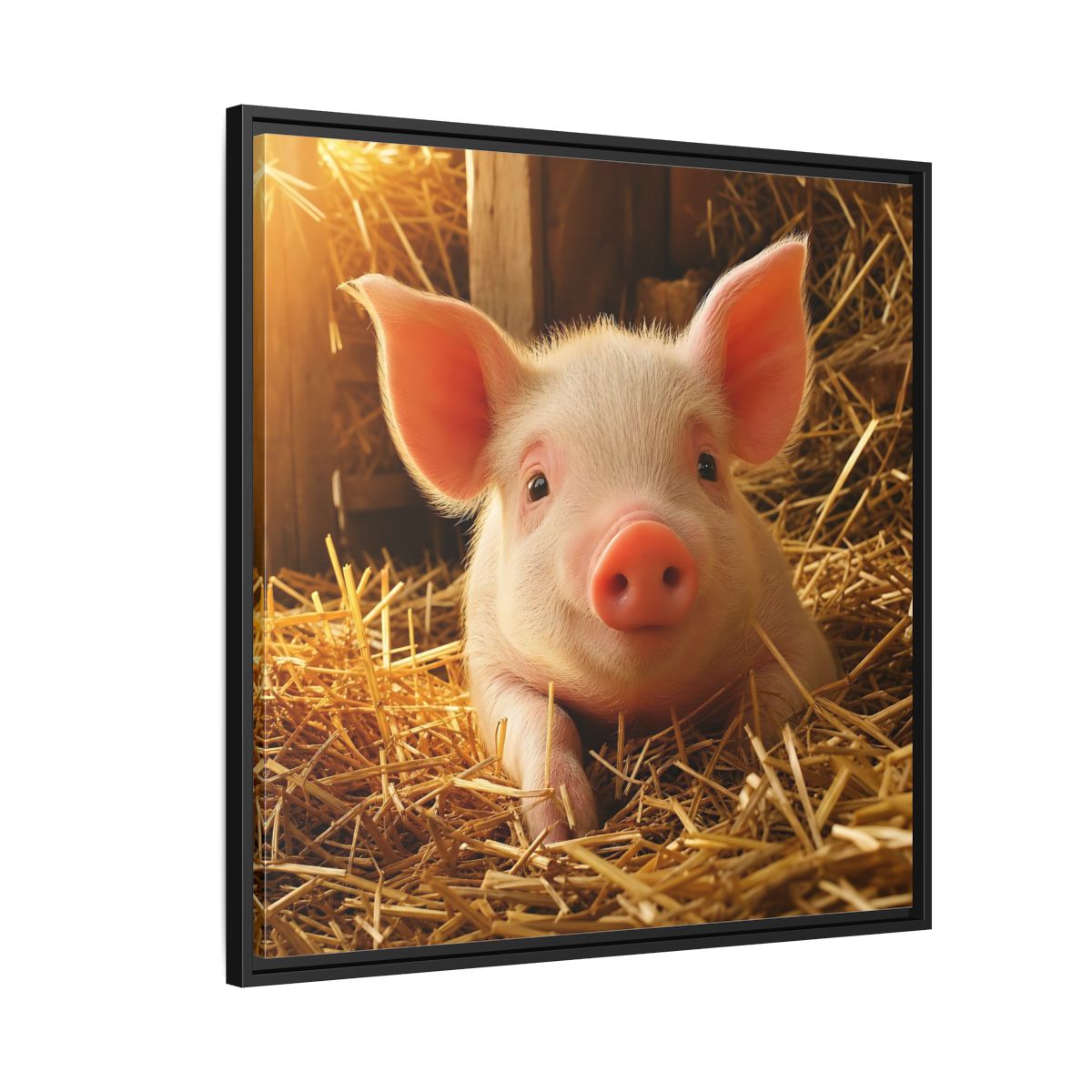 Side Mockup 9. Animals Piglet Cute Piglet shown as stretched canvas wall art