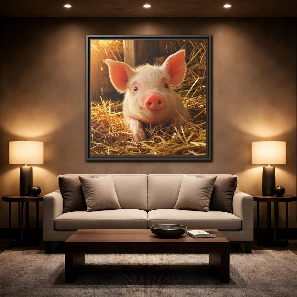 Mockup 2. Animals Piglet Cute Piglet shown as stretched canvas wall art