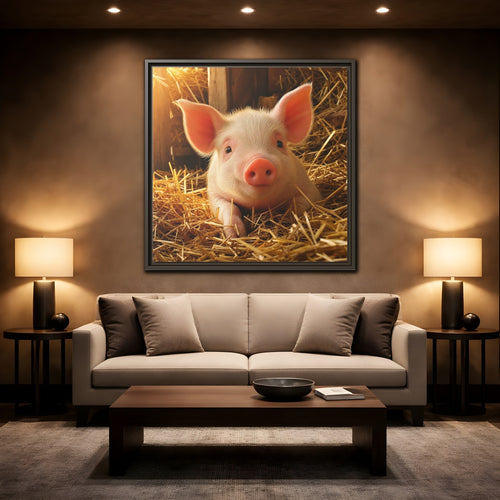 Mockup 2. Animals Piglet Cute Piglet shown as stretched canvas wall art