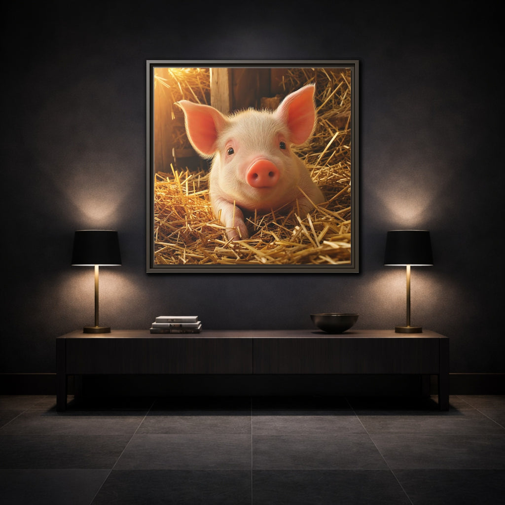 Mockup 3. Animals Piglet Cute Piglet shown as stretched canvas wall art
