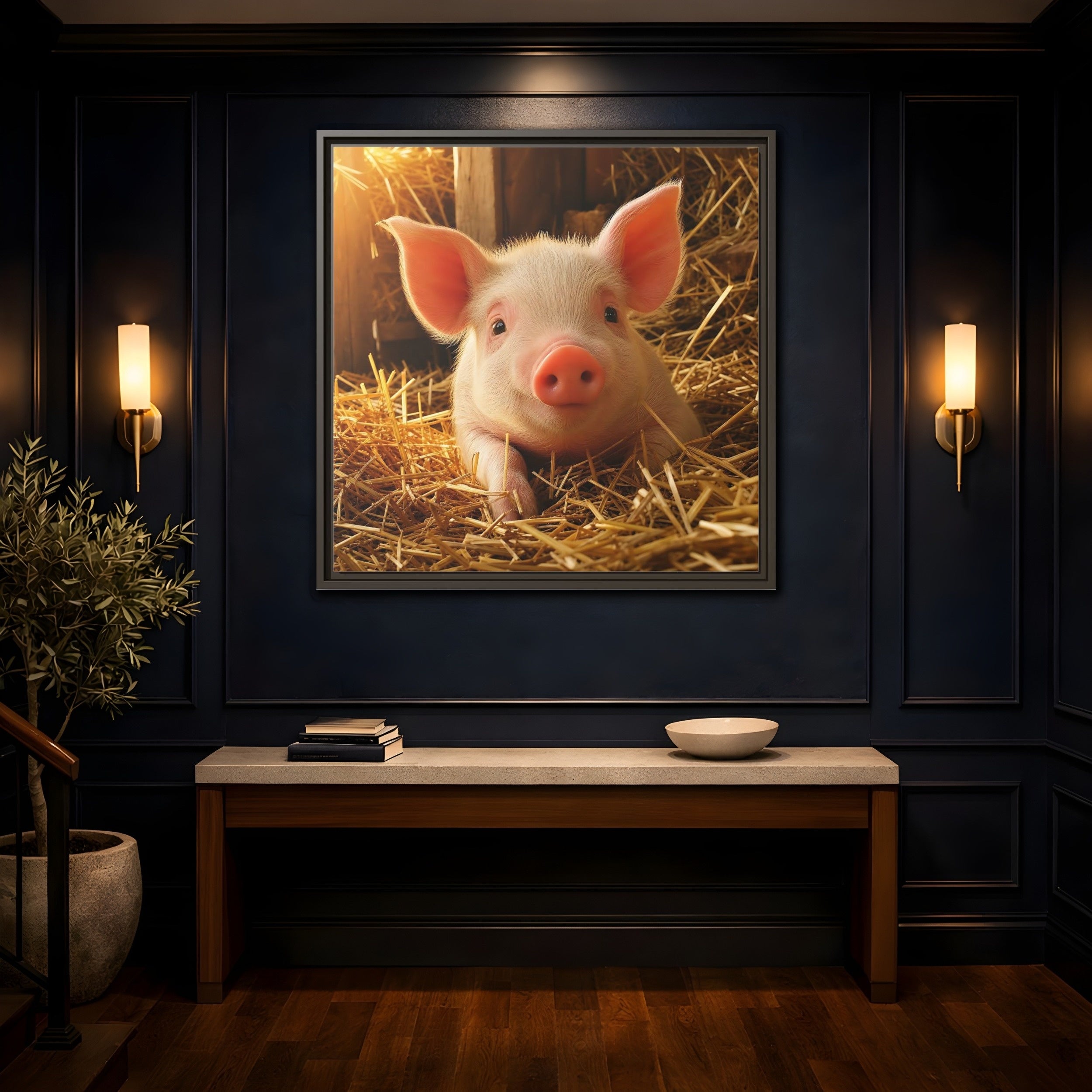 Mockup 4. Animals Piglet Cute Piglet shown as stretched canvas wall art