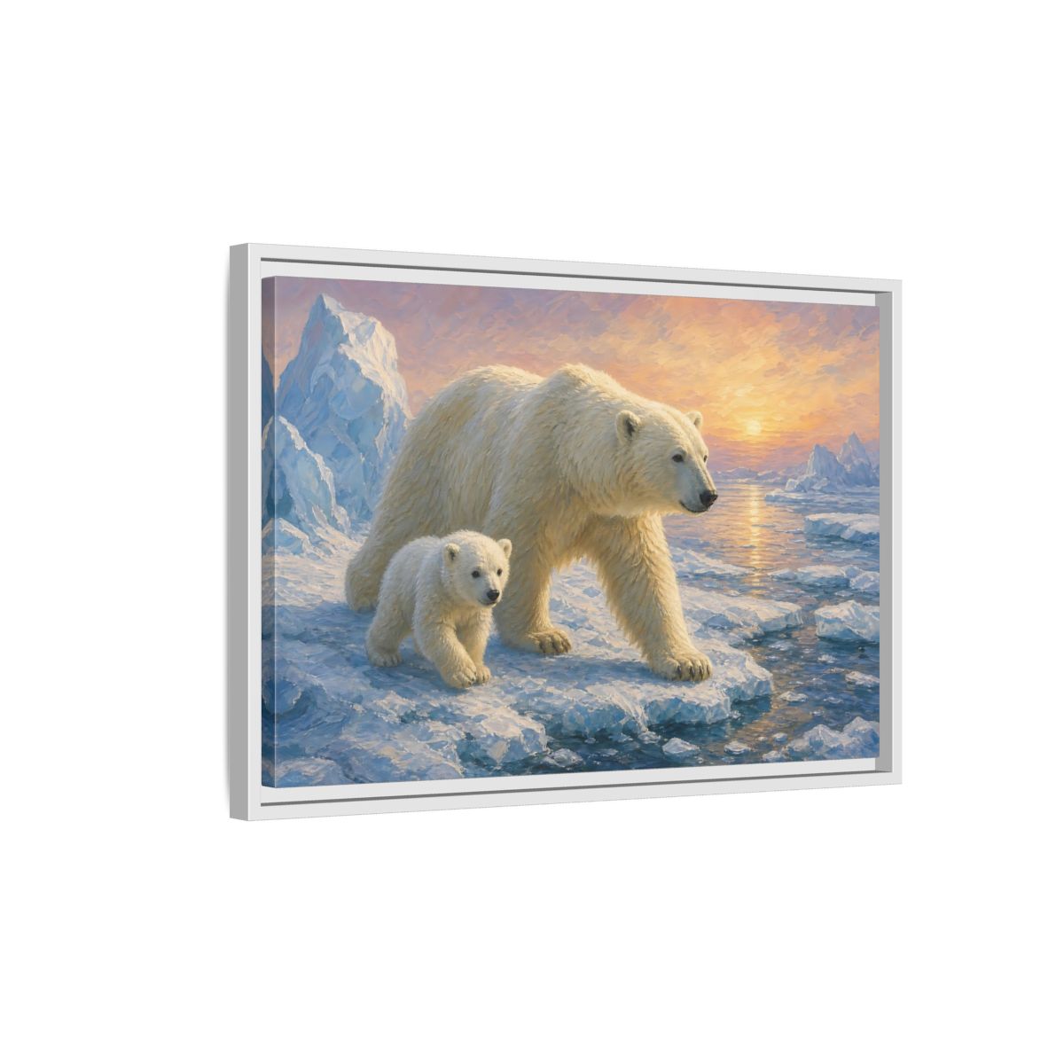 Side Mockup 1. Animals Polar Bears Polar Bear Sunset shown as stretched canvas wall art