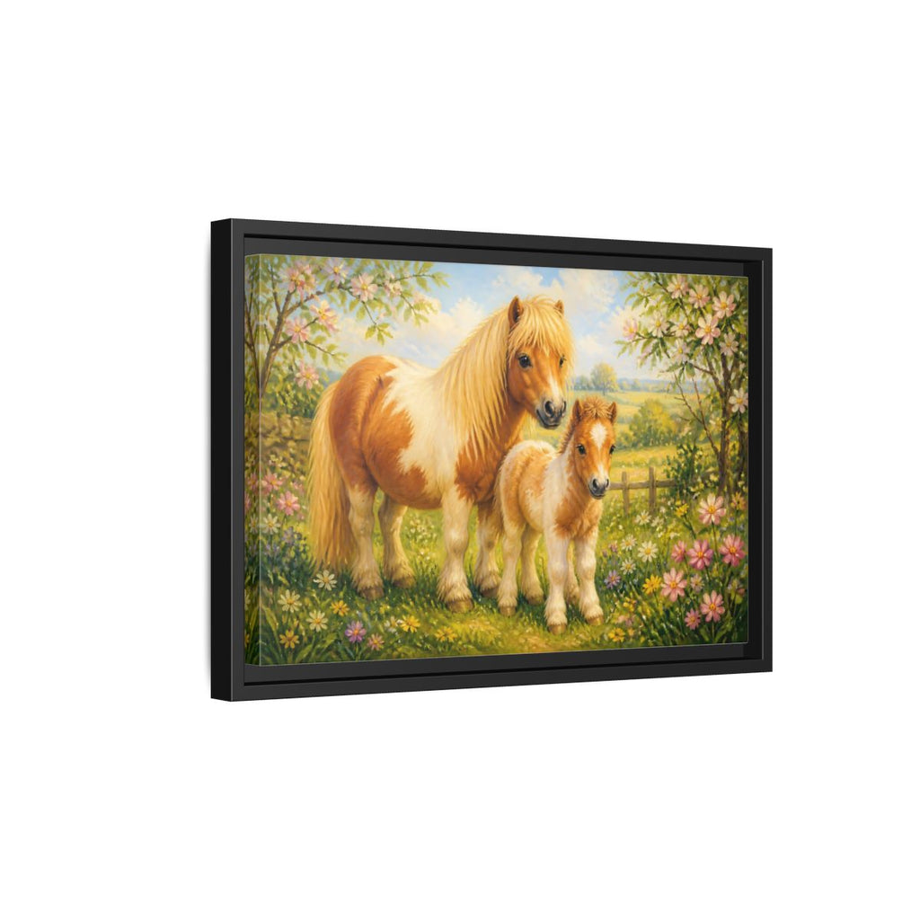Side Mockup 6. Animals Ponies Ponies In Spring shown as stretched canvas wall art