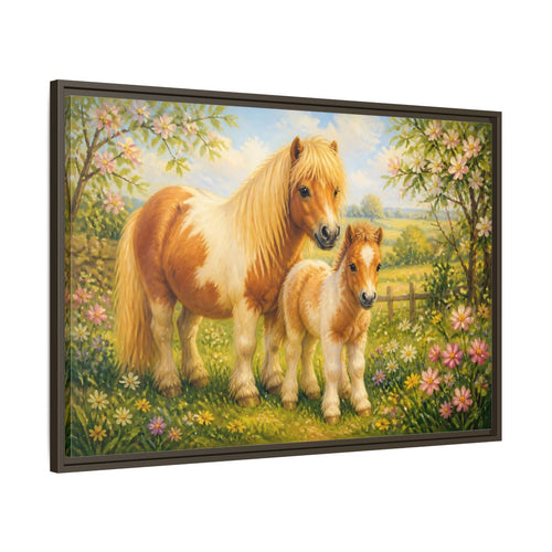 Main Mockup. Animals Ponies Ponies In Spring shown as stretched canvas wall art