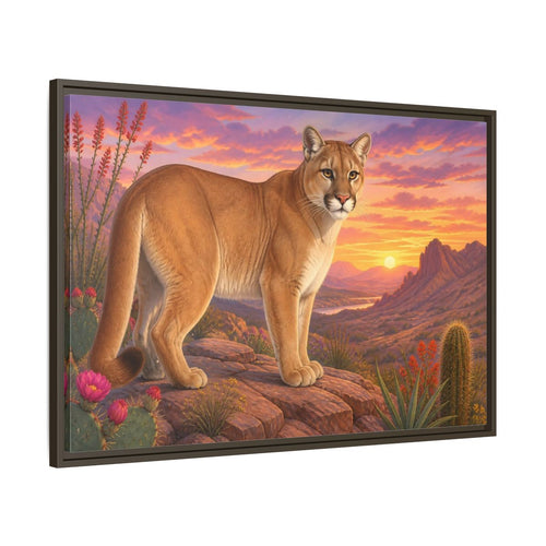 Main Mockup. Animals Puma Puma Desert Sunset shown as stretched canvas wall art