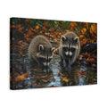 Side Mockup 4. Animals Raccoons Brown Raccoons shown as stretched canvas wall art