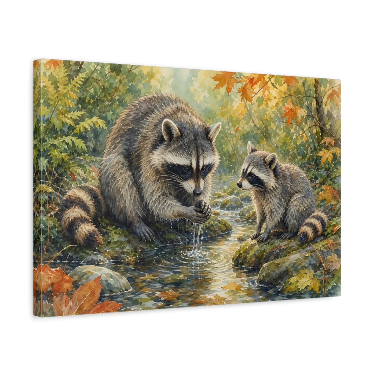 Side Mockup 3. Animals Raccoons Raccoon Woodland shown as canvas print