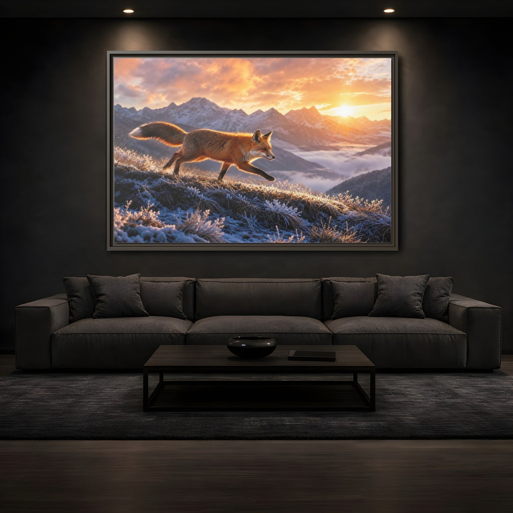 Mockup 3. Animals Red Fox Red Fox Sunset shown as stretched canvas wall art
