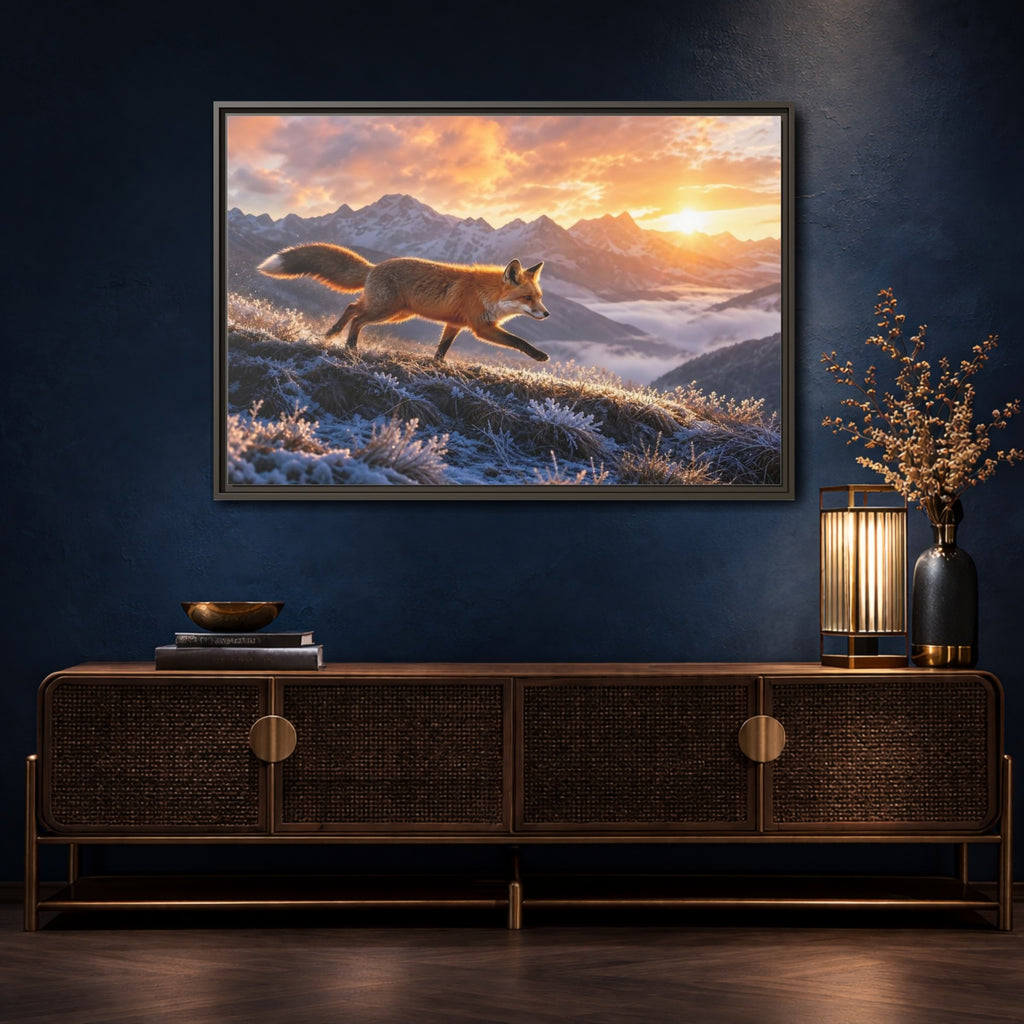 Mockup 4. Animals Red Fox Red Fox Sunset shown as stretched canvas wall art