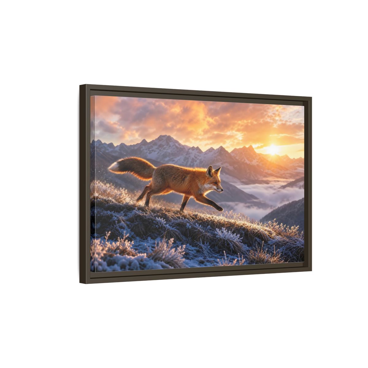 Side Mockup 2. Animals Red Fox Red Fox Sunset shown as stretched canvas wall art