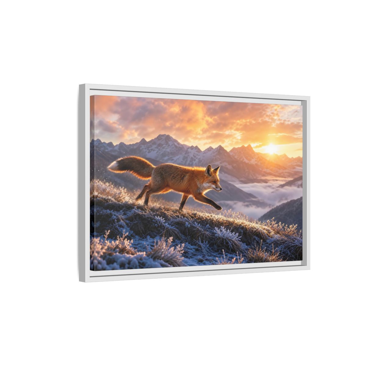 Side Mockup 1. Animals Red Fox Red Fox Sunset shown as stretched canvas wall art