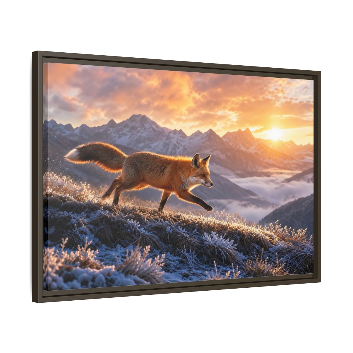 Side Mockup 11. Animals Red Fox Red Fox Sunset shown as stretched canvas wall art