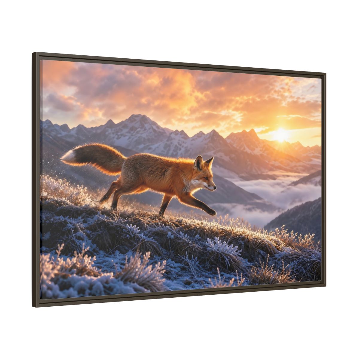Side Mockup 8. Animals Red Fox Red Fox Sunset shown as stretched canvas wall art