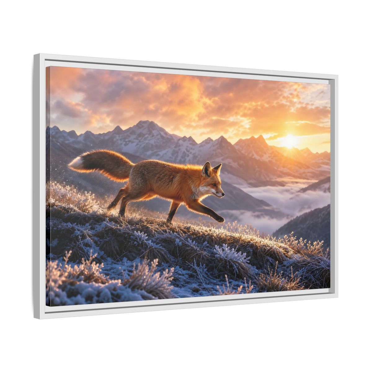 Side Mockup 10. Animals Red Fox Red Fox Sunset shown as stretched canvas wall art