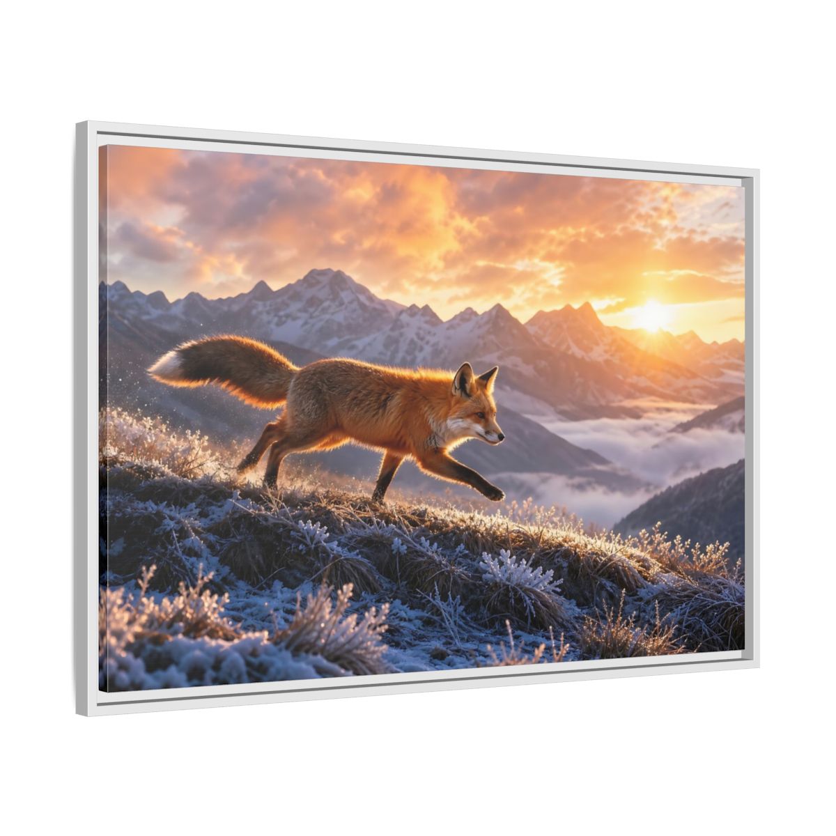 Side Mockup 9. Animals Red Fox Red Fox Sunset shown as stretched canvas wall art