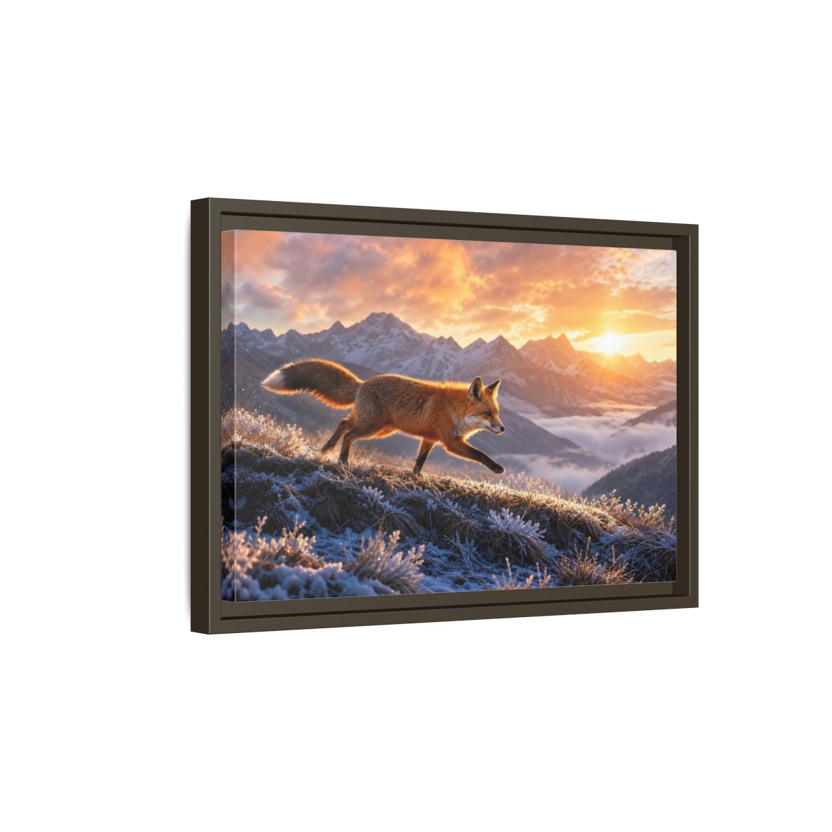 Side Mockup 5. Animals Red Fox Red Fox Sunset shown as stretched canvas wall art