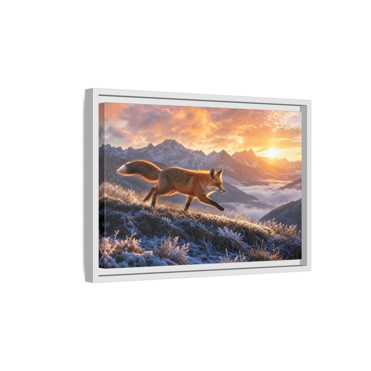 Side Mockup 4. Animals Red Fox Red Fox Sunset shown as stretched canvas wall art