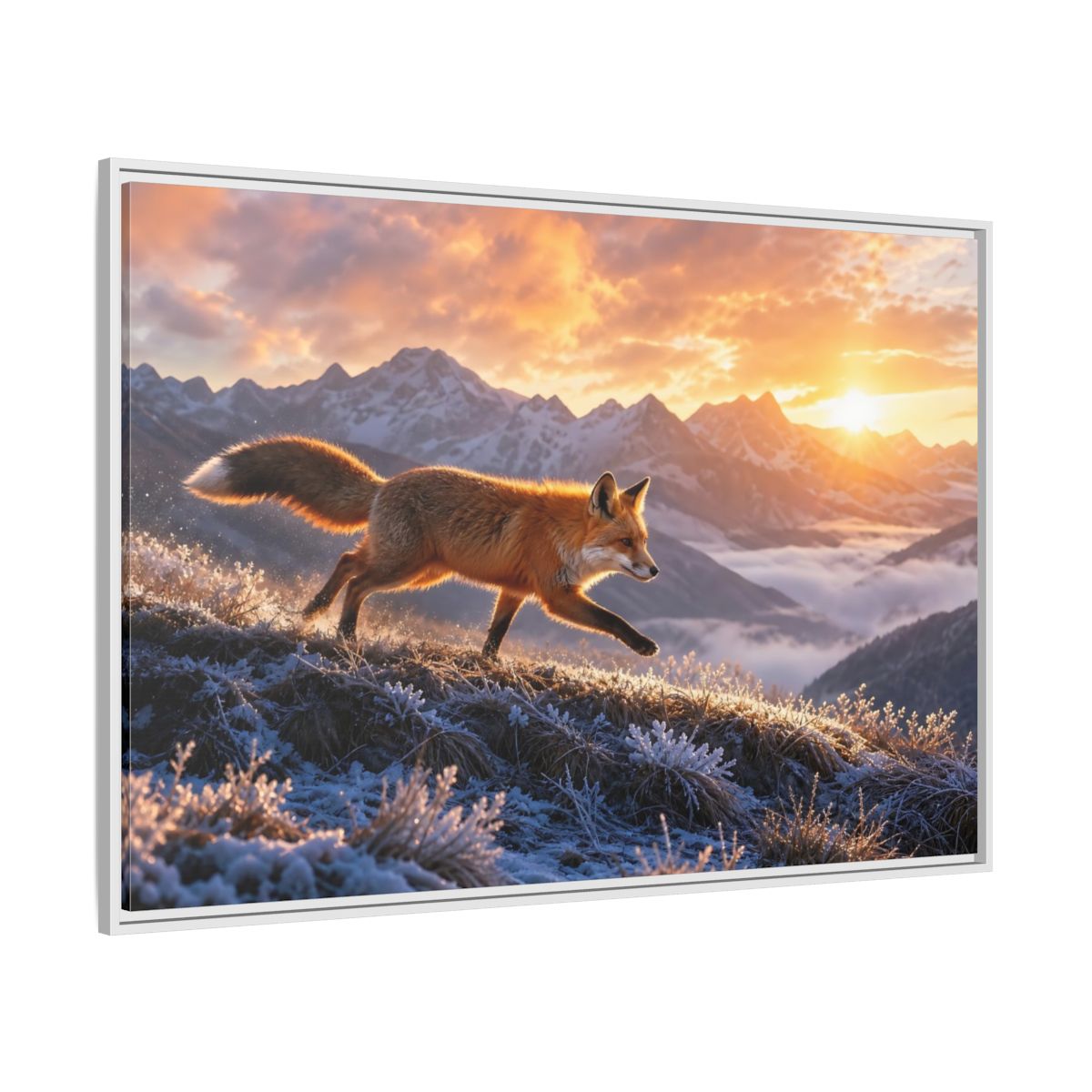 Side Mockup 7. Animals Red Fox Red Fox Sunset shown as stretched canvas wall art