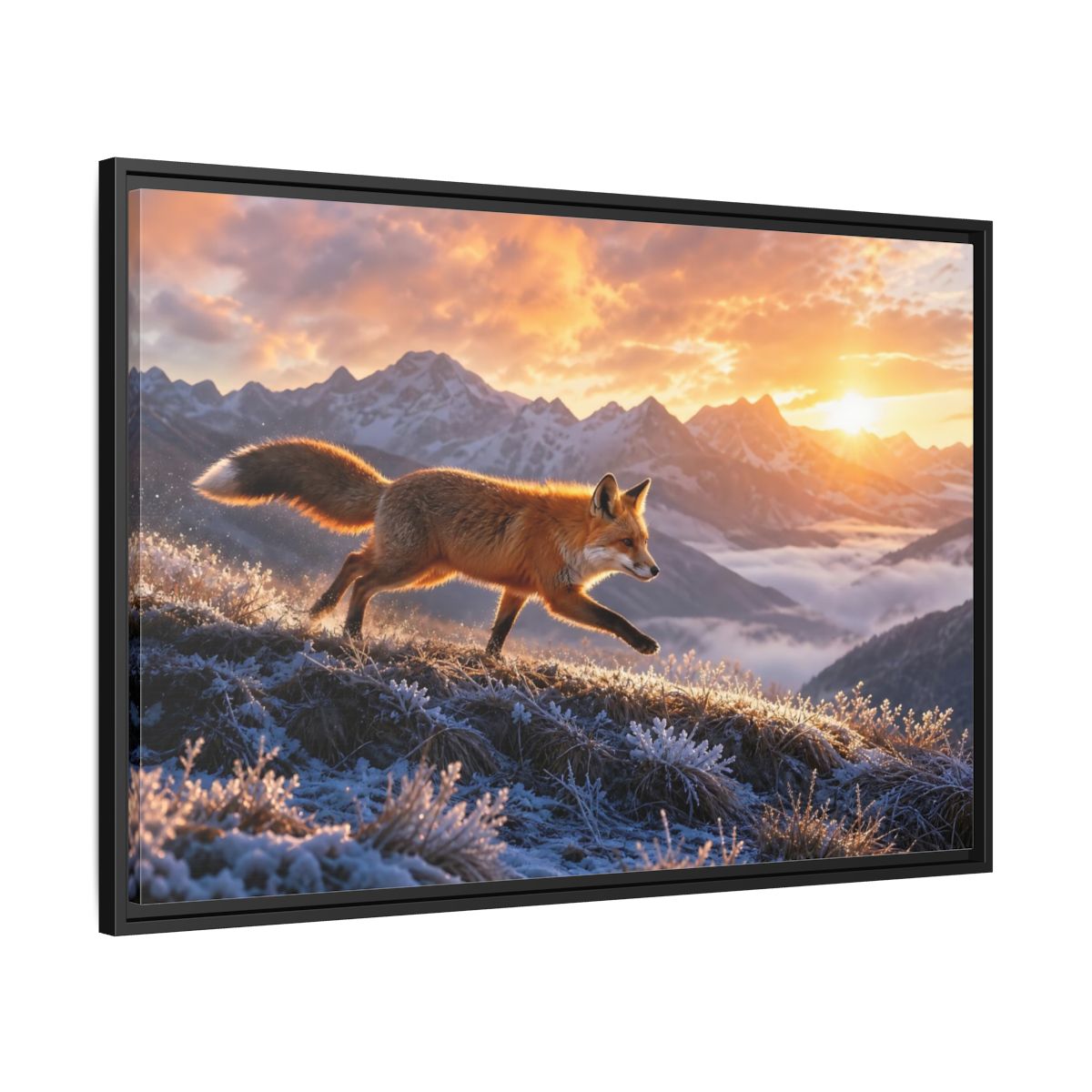 Side Mockup 13. Animals Red Fox Red Fox Sunset shown as stretched canvas wall art