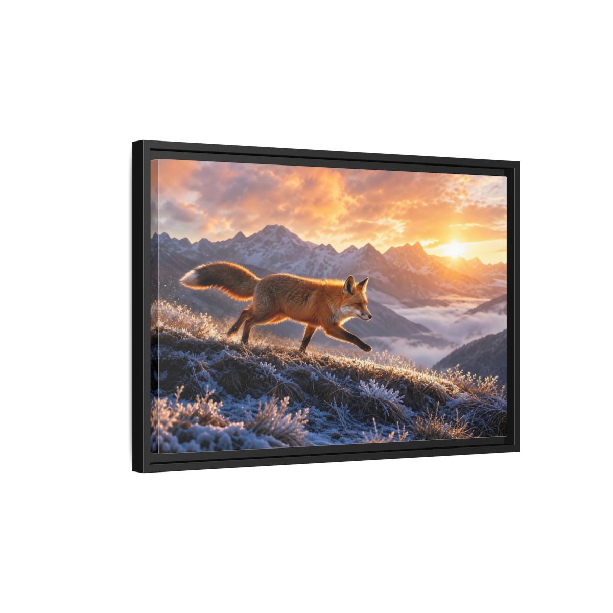 Side Mockup 3. Animals Red Fox Red Fox Sunset shown as stretched canvas wall art